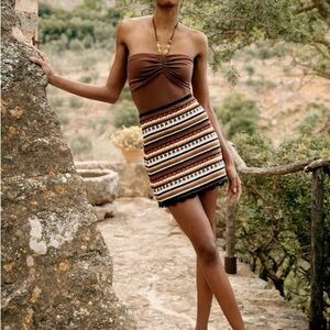 SEZANE Parniane Multicoloured Crochet-Knit Mini Skirt Size XS